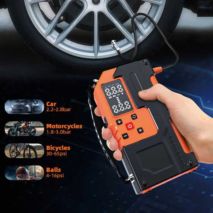 Wholesale New 12V Car Air Pump Tire Inflator With Emergency LED Light Portable 10000mAh Jump Starter Battery Tire Inflator - Aran Shop