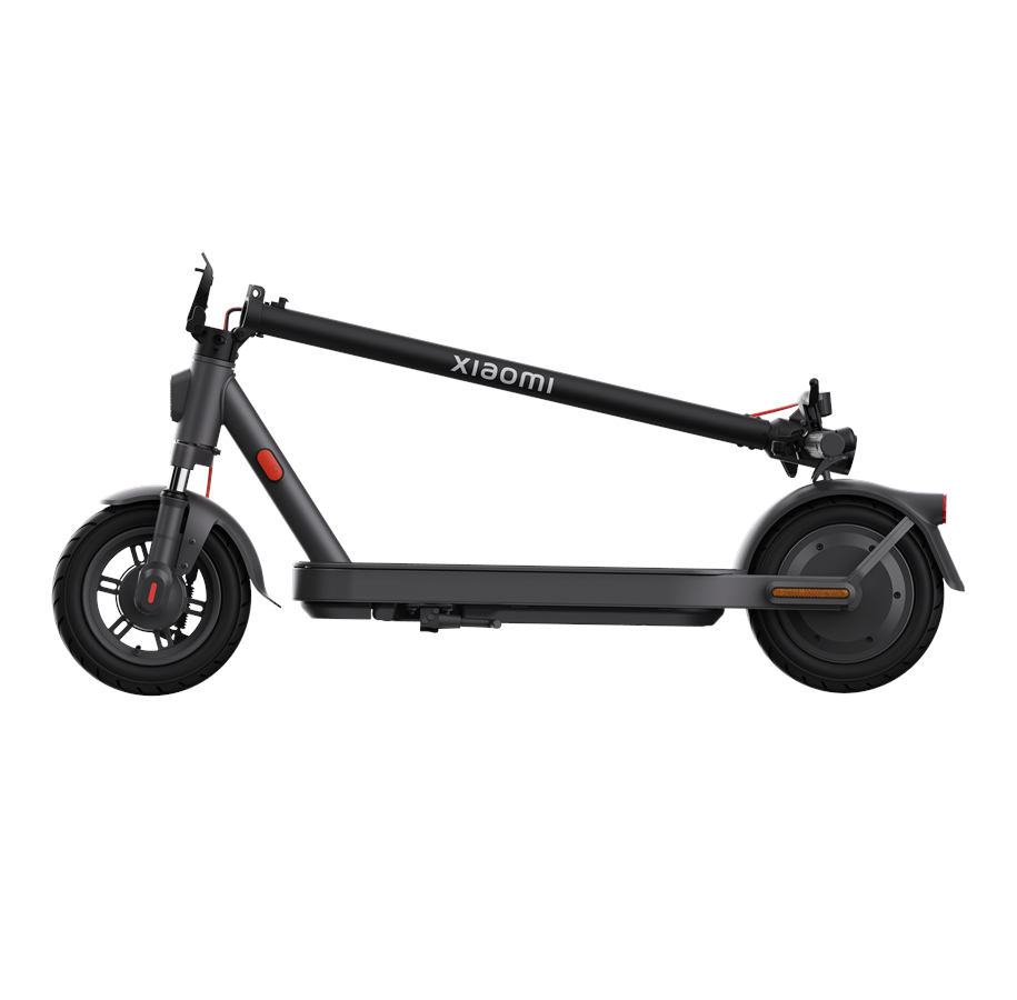 Side view of a black Xiaomi electric scooter in its folded position