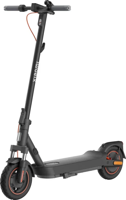 Black Xiaomi electric scooter with orange accents on the wheels